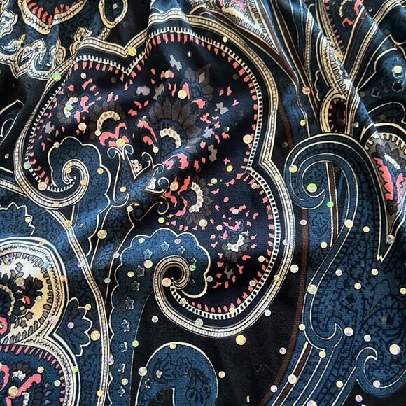 INC International Concepts Blue Paisley Print Knit Top Sparkle Dots Size Lg Y2K - Picture 7 of 11